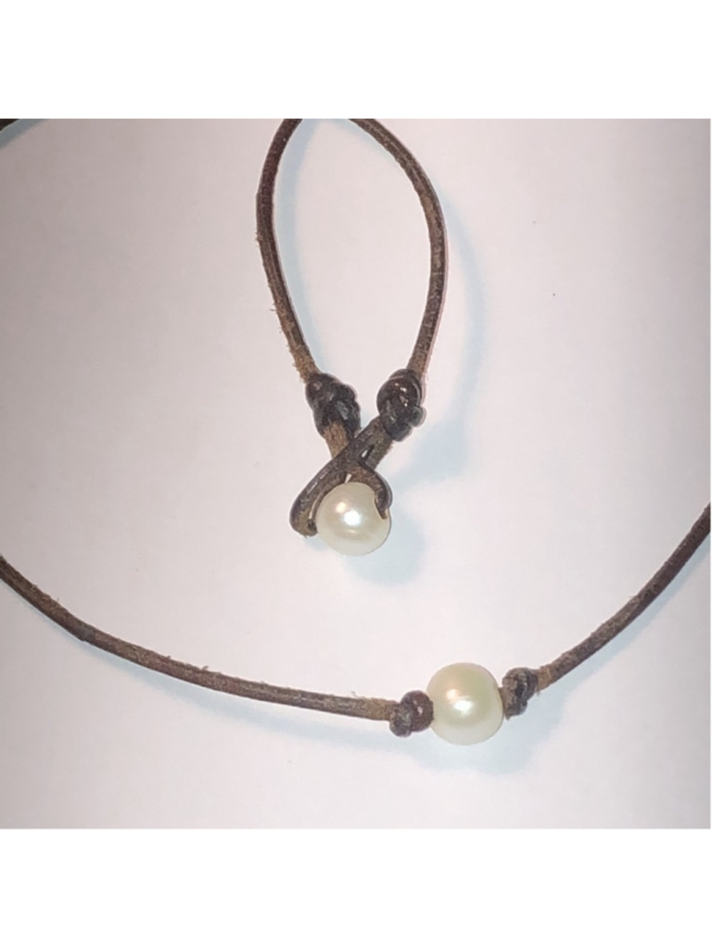 Genuine Pearls Leather Cord Dainty Boho Retro Necklace - Picture 3 of 5
